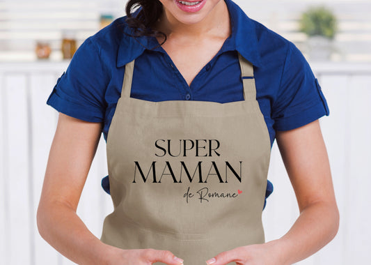 Tablier Super maman personnalisé – Prénom(s) – Cadeau maman – Fête des mères – Tablier cuisine – Anniversaire
