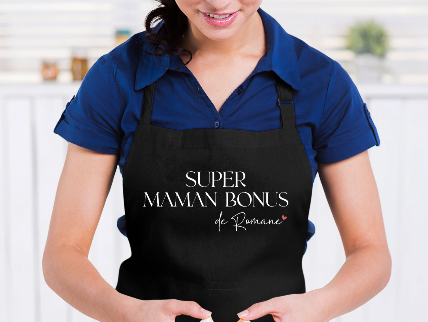 Tablier "Super maman bonus" personnalisé – Prénom(s) – Cadeau belle-maman – Famille recomposée – Fête des mères