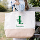 Grand sac shopping XL personnalisé initiale + prénom – Sac coton & jute – Cadeau personnalisé – Week-end plage courses