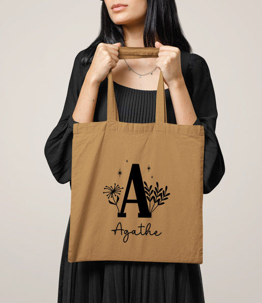 Tote bag coton personnalisé initiale + prénom – Sac en coton – Cadeau personnalisé femme enfant – Anniversaire