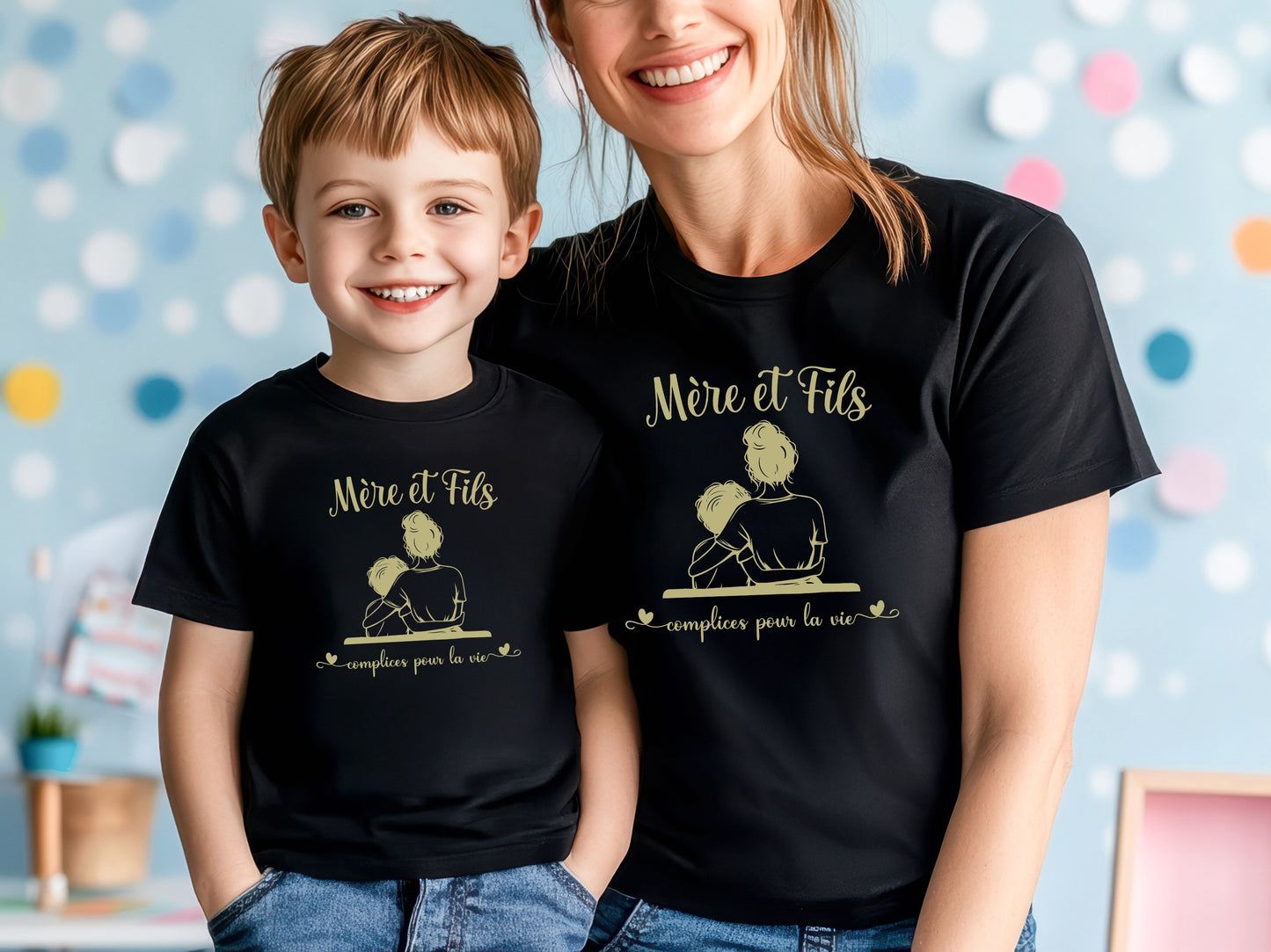 Duo t-shirts mère et fils Complices pour la vie – T-shirts assortis maman garçon – Cadeau fête des mères – Look matchy