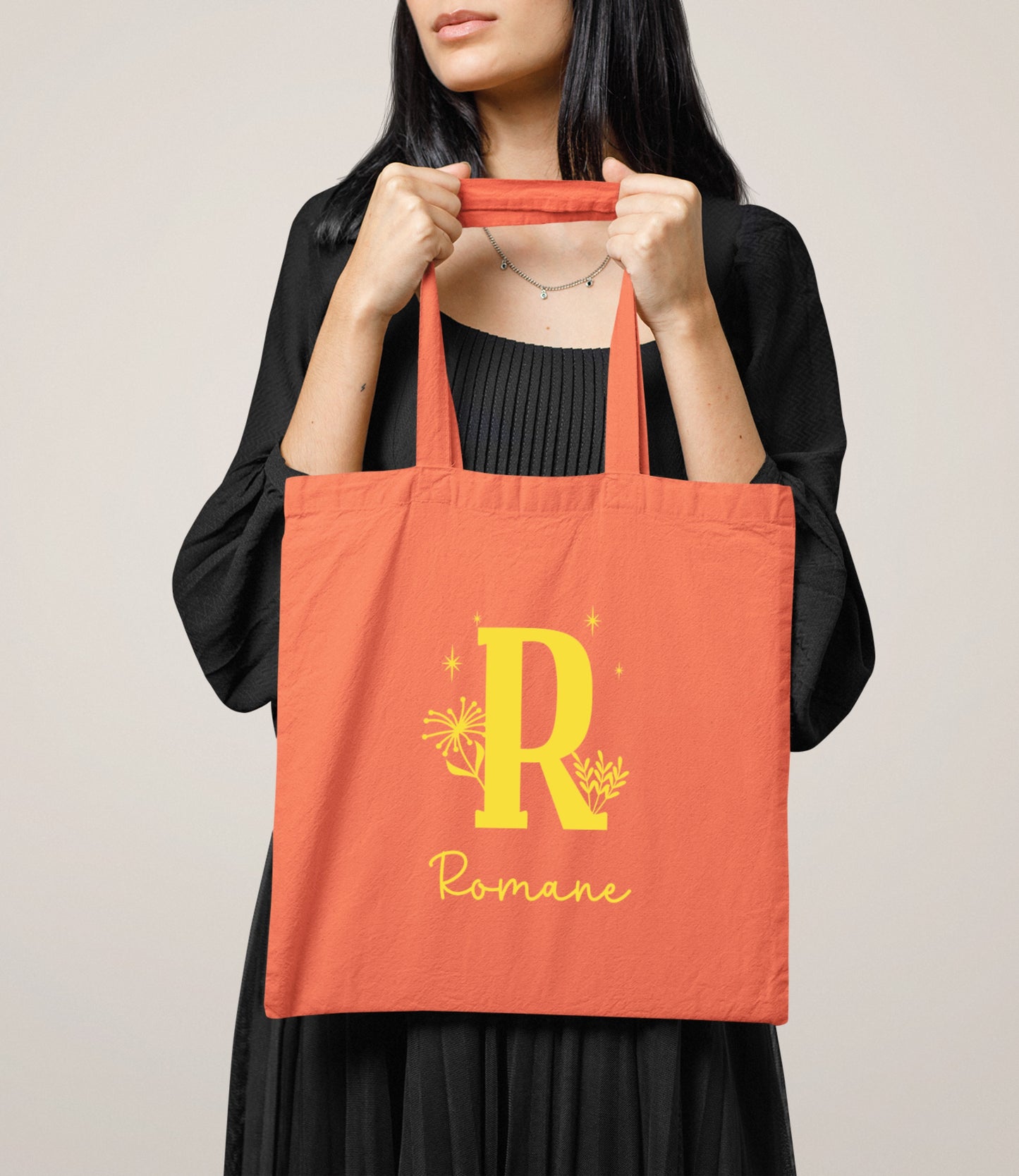 Tote bag coton personnalisé initiale + prénom – Sac en coton – Cadeau personnalisé femme enfant – Anniversaire