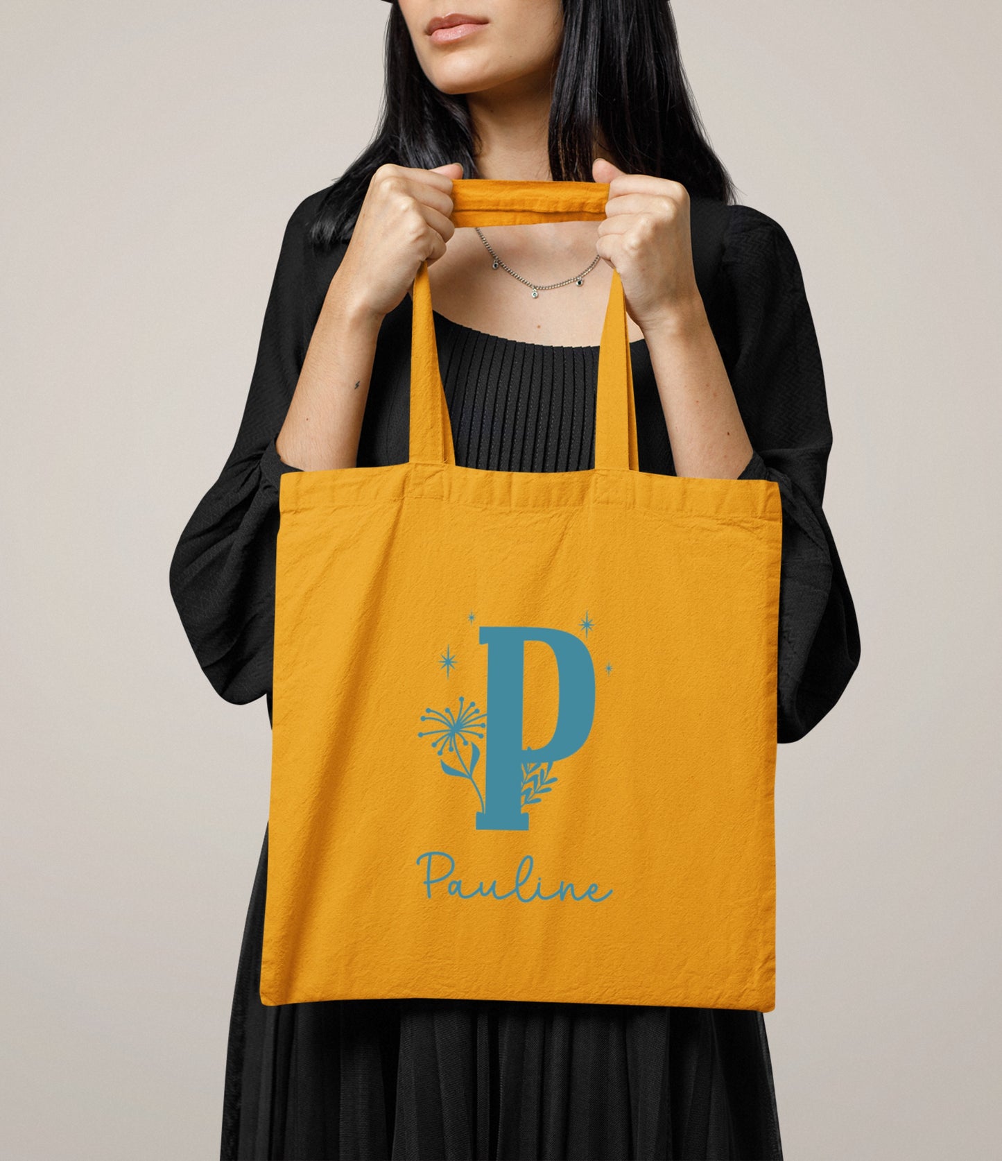 Tote bag coton personnalisé initiale + prénom – Sac en coton – Cadeau personnalisé femme enfant – Anniversaire
