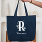 Sac cabas coton personnalisé initiale + prénom – Tote bag cabas – Cadeau femme enfant – Sac shopping – Anniversaire