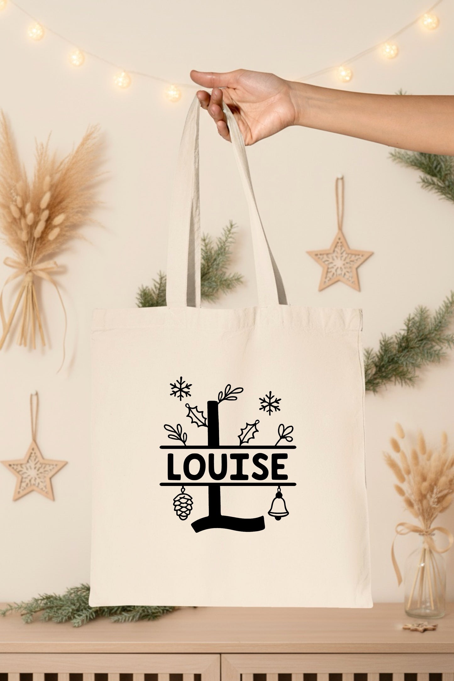 Tote Bag Noël personnalisé, Tote bag prénom, Cadeau noël