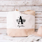 Grand sac shopping XL personnalisé initiale + prénom – Sac coton & jute – Cadeau personnalisé – Week-end plage courses