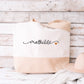 Grand sac XL coton & jute personnalisé prénom avec petit cœur – Sac shopping – Cadeau personnalisé