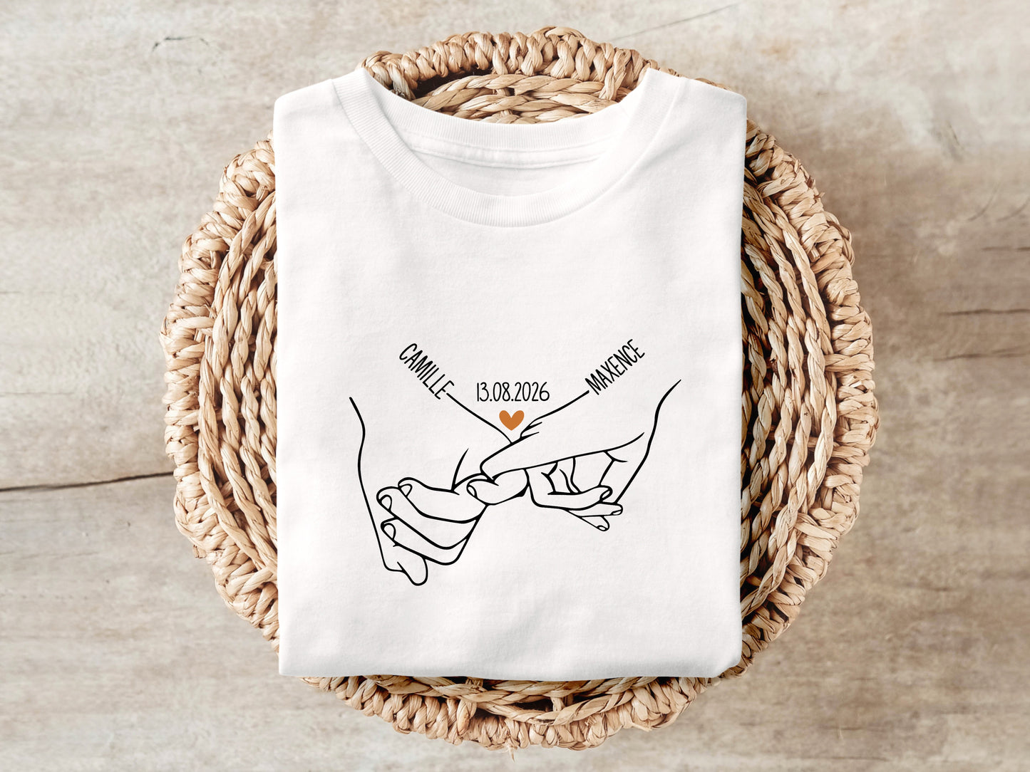 T-shirt Personnalisé Prénoms Date, Cadeau Mariage, Cadeau Fiançailles, Cadeau Couple, Homme Femme