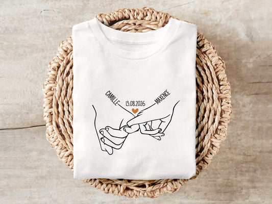 T-shirt Personnalisé Prénoms Date, Cadeau Mariage, Cadeau Fiançailles, Cadeau Couple, Homme Femme