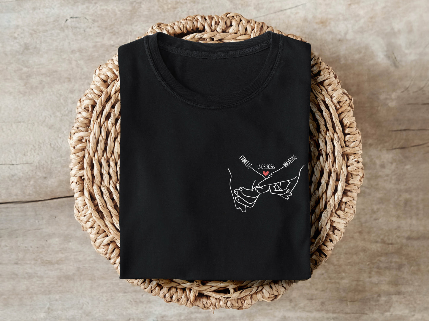 T-Shirt Cœur Personnalisé Prénoms et Date, Cadeau Couple, T-Shirt Homme Femme, Cadeau Amoureux, Saint Valentin