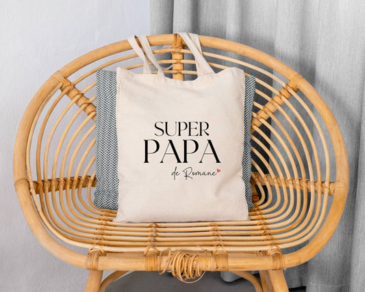 Tote bag Super papa personnalisé – Prénom(s) – Cadeau papa – Fête des Pères – Sac en coton – Anniversaire