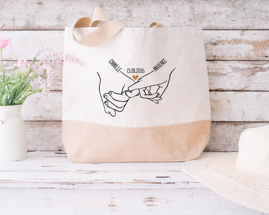 Sac Shopping Couple Personnalisé Prénoms et Date, Sac Plage Personnalisé, Cadeau Couple, Cadeau Mariage, Cadeau Saint Valentin