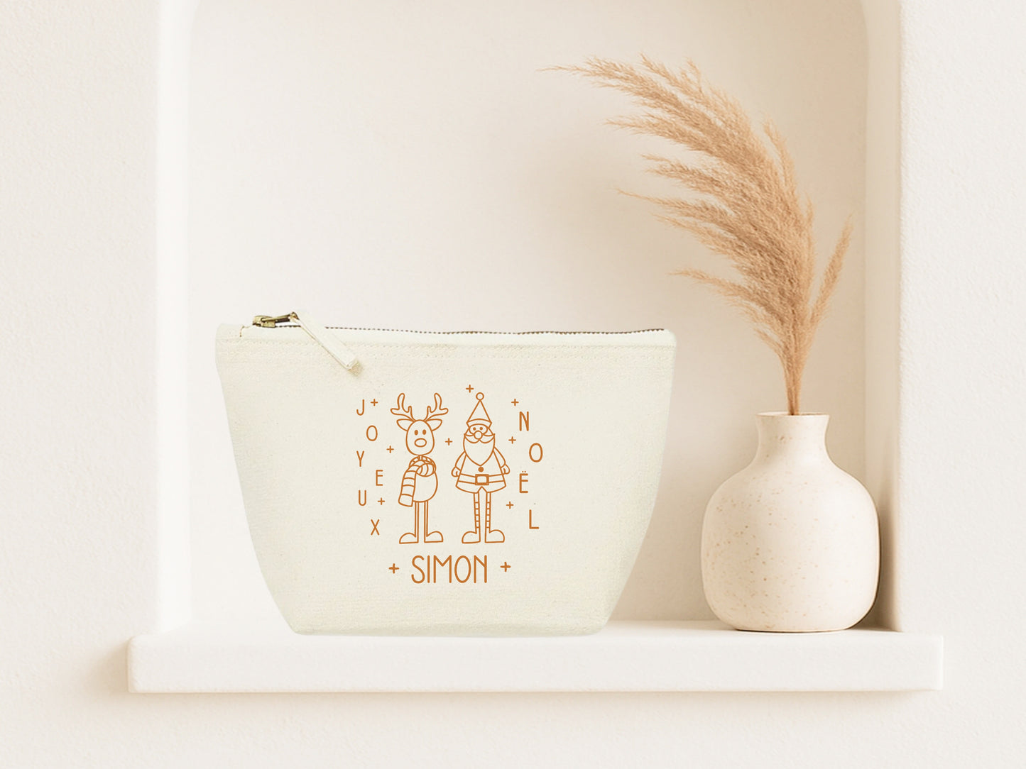 Trousse Noël Personnalisée Prénom | Joyeux Noël Renne Père Noël | 3 Tailles 3 Couleurs | Cadeau Noël