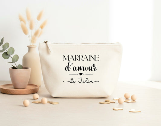 Trousse Marraine d’amour personnalisée – Prénom filleul(e) – Cadeau marraine – Baptême – Pochette – Anniversaire