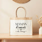 Cabas jute Maman d’amour personnalisé – Prénom(s) – Cadeau maman – Fête des mères – Sac jute shopping – Anniversaire
