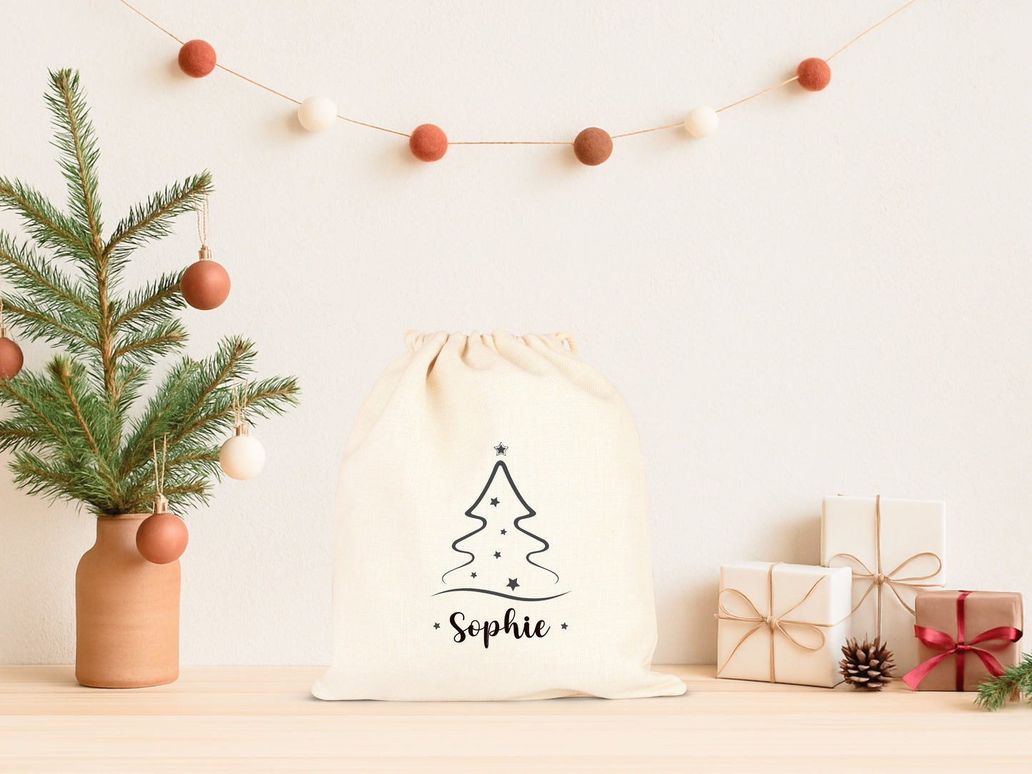 Sac cadeau Noël, Hotte de Noël personnalisée, Emballage Noël, Pochon Noël personnalisé