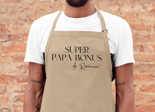 Tablier Super papa bonus personnalisé – Prénom(s) – Cadeau beau-papa – Famille recomposée – Fête des Pères
