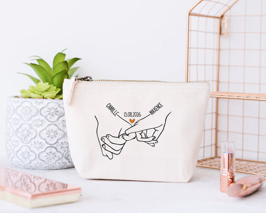 Trousse Personnalisée Couple Prénoms et Date, Cadeau Couple, Trousse Maquillage Personnalisée, Cadeau Saint Valentin, Anniversaire