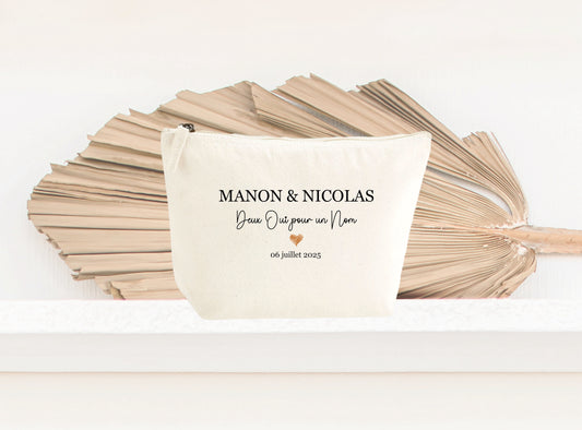 Trousse mariage personnalisée prénoms & date – "Deux oui pour un nom" – Cadeau mariage – Couple