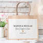 Cabas jute mariage personnalisé prénoms & date – “Deux oui pour un nom” – Cadeau mariés