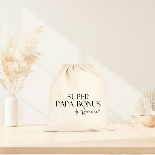 Pochon Super papa bonus personnalisé – Prénom(s) – Cadeau beau-papa – Famille recomposée – Fête des Pères