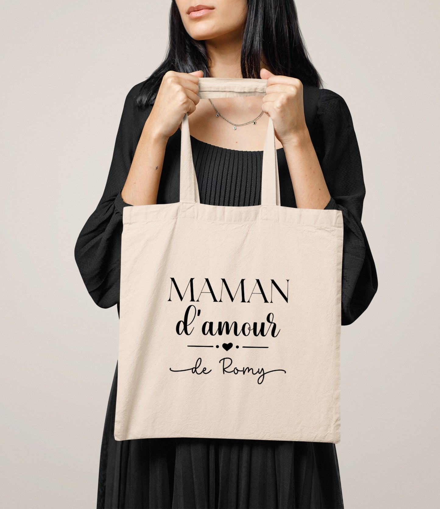 Tote bag Maman d’amour personnalisé – Prénom(s) – Cadeau maman – Fête des mères – Sac en coton – Anniversaire
