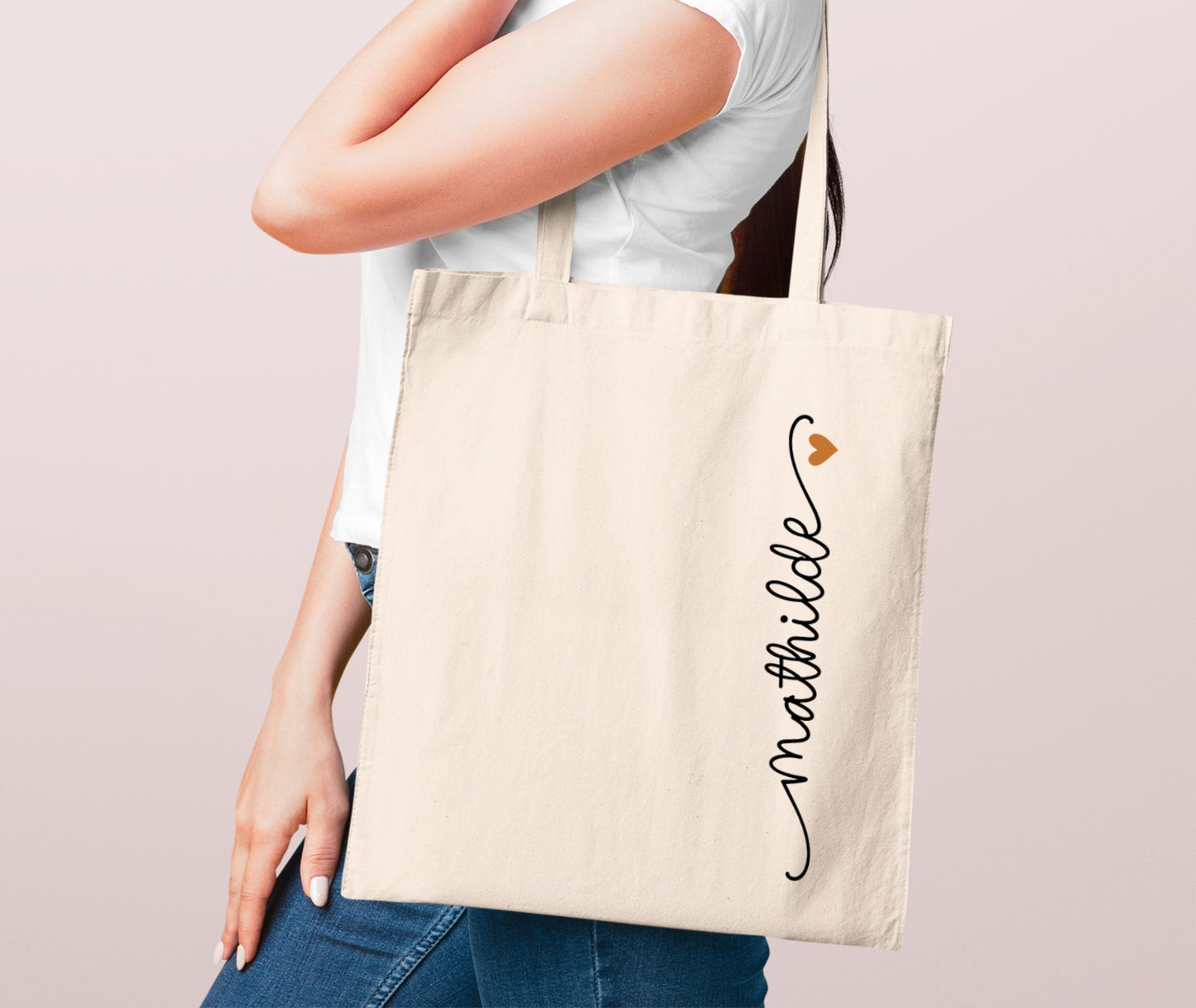 Tote bag personnalisé prénom avec petit cœur – Sac en coton – Cadeau personnalisé – Tote bag personnalisable, Sac en tissu personnalisé