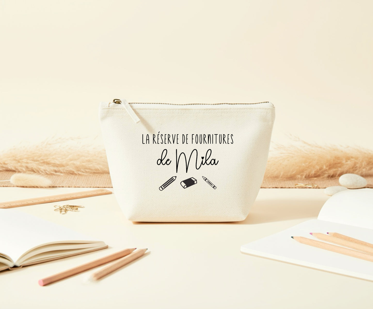 Trousse personnalisée prénom, Réserve de fournitures, Pochette école enfant, Cadeau rentrée scolaire, Trousse coton personnalisée