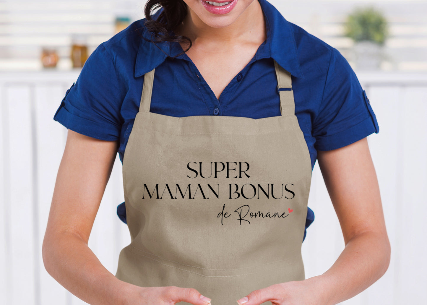 Tablier "Super maman bonus" personnalisé – Prénom(s) – Cadeau belle-maman – Famille recomposée – Fête des mères