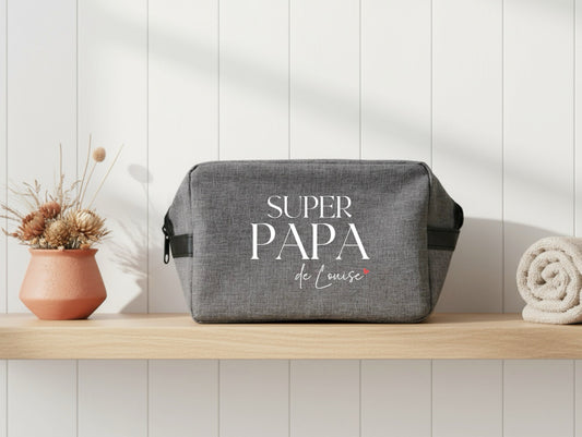 Trousse de toilette Super papa personnalisée – Prénom(s) – Cadeau papa – Fête des Pères – Vanity homme – Voyage