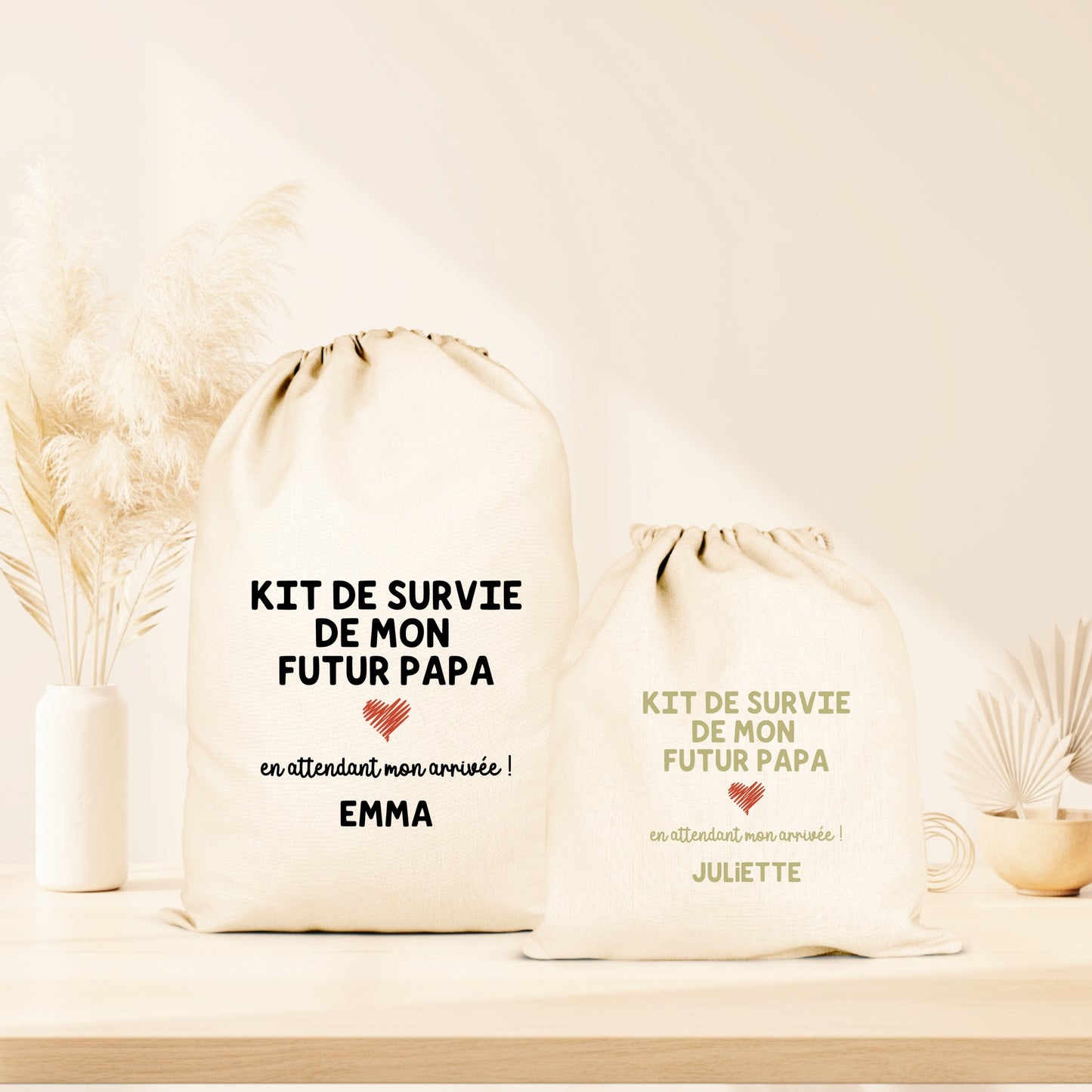 Pochon annonce grossesse “kit de survie de mon futur papa” personnalisé – Cadeau futur papa – Révélation bébé