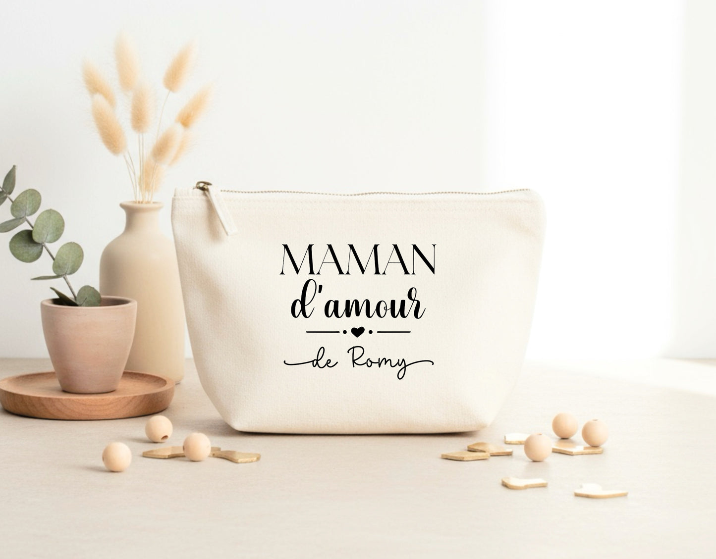 Trousse coton Maman d’amour personnalisée – Prénom(s) – Cadeau maman – Fête des mères – Pochette – Anniversaire