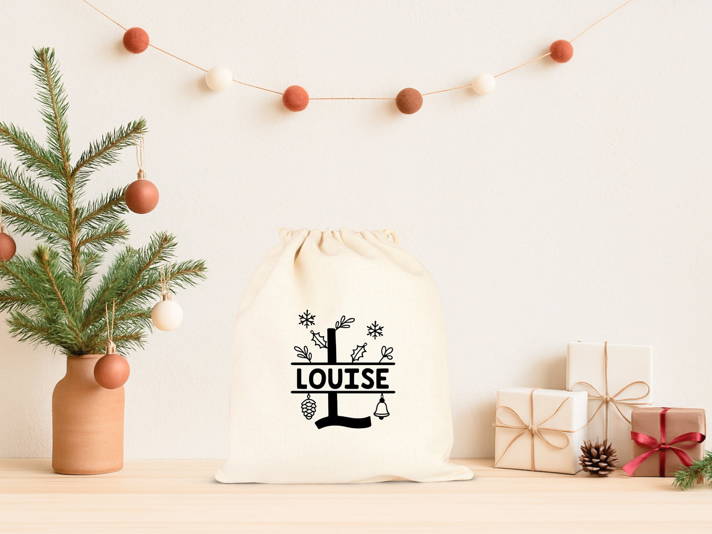 Sac cadeau Noël, Hotte de Noël personnalisée, Emballage Noël, Pochon Noël personnalisé