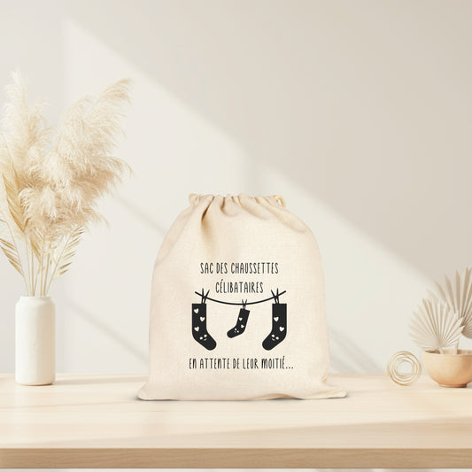 Pochon "sac des chaussettes célibataires" – Rangement chaussettes – Organisation maison – Idée cadeau humour