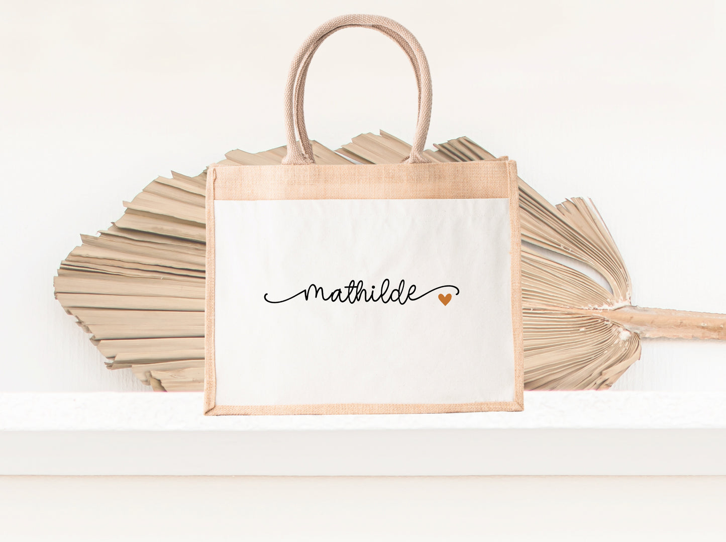 Cabas jute personnalisé prénom avec petit cœur – Sac jute – Cadeau personnalisé – Shopping plage