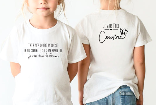T-shirt future cousine, Annonce grossesse, Bientôt cousine, T-shirt enfant, Je vais être cousine