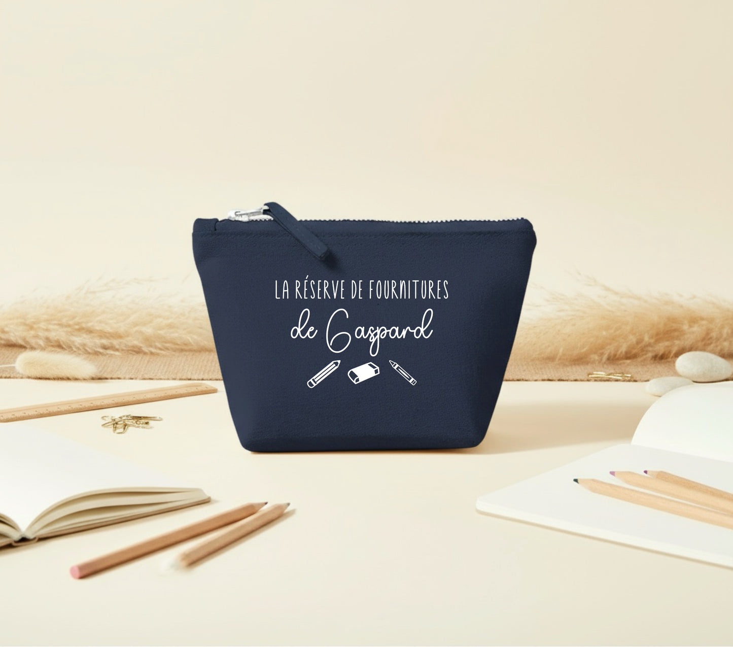 Trousse personnalisée prénom, Réserve de fournitures, Pochette école enfant, Cadeau rentrée scolaire, Trousse coton personnalisée