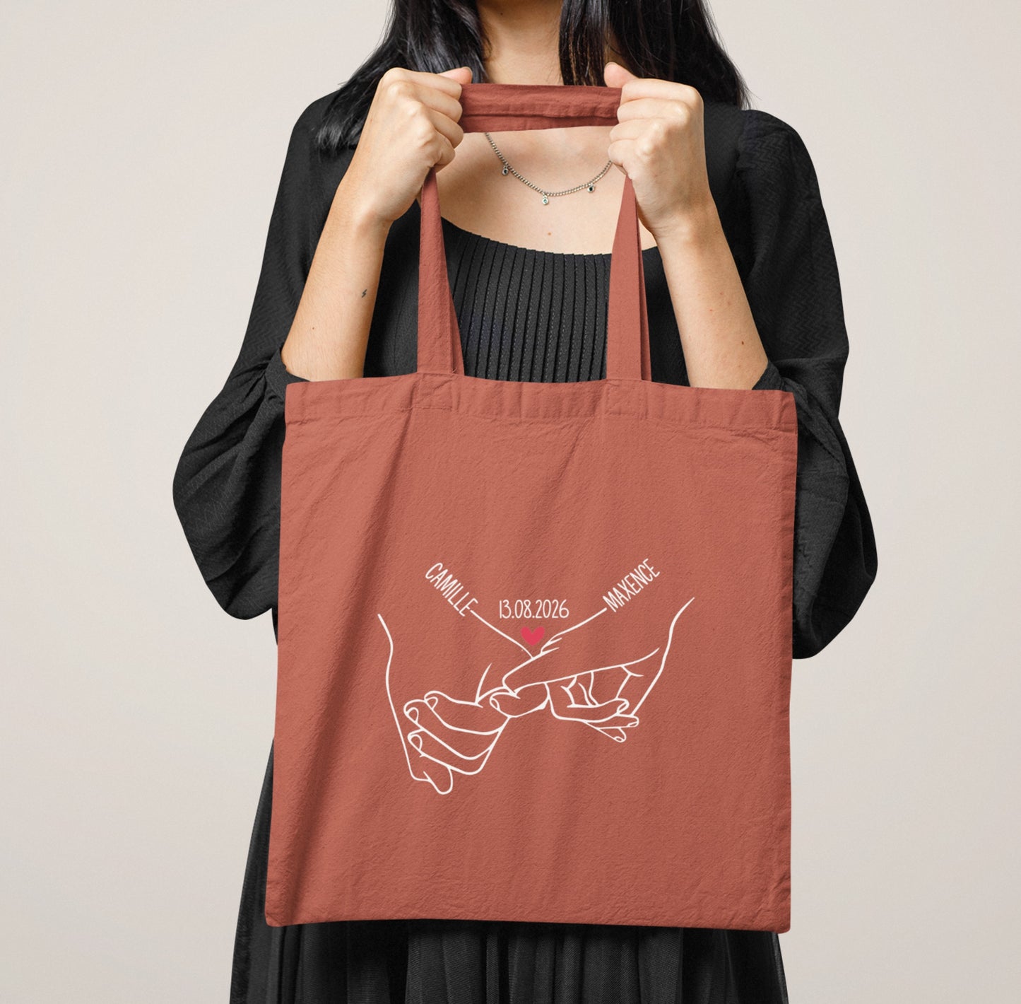 Tote Bag Couple Personnalisé Prénoms et Date, Sac Tote Bag Amoureux, Cadeau Couple, Cadeau Saint Valentin, Anniversaire de Rencontre