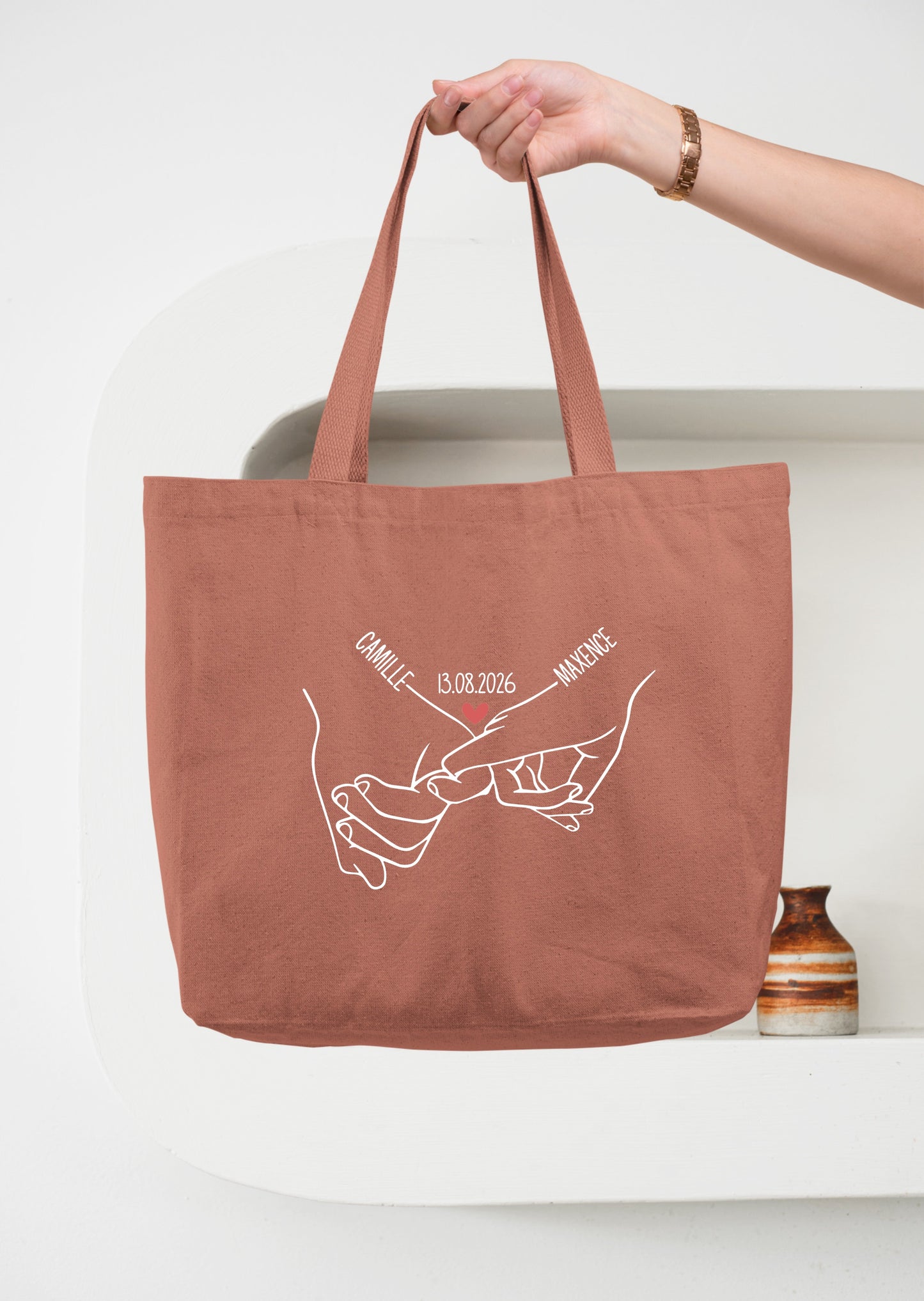 Cabas Coton Personnalisé Couple Prénoms et Date, Sac Cabas Amoureux, Cadeau Couple, Cadeau Mariage, Cadeau Saint Valentin