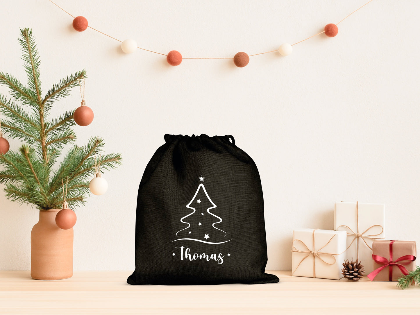 Sac cadeau Noël, Hotte de Noël personnalisée, Emballage Noël, Pochon Noël personnalisé