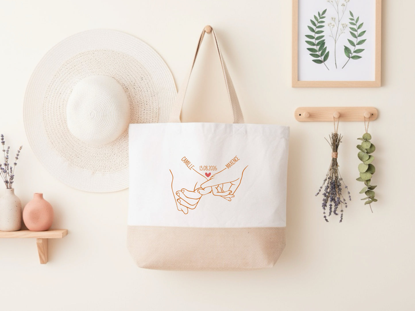 Sac Shopping Couple Personnalisé Prénoms et Date, Sac Plage Personnalisé, Cadeau Couple, Cadeau Mariage, Cadeau Saint Valentin