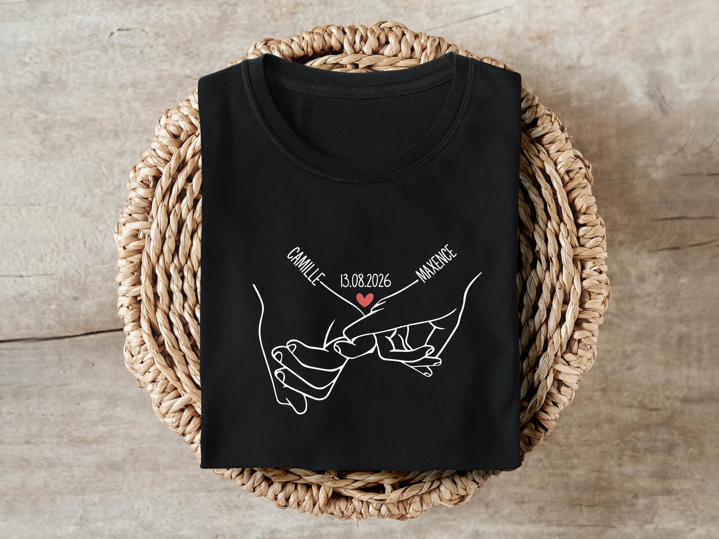 T-shirt Personnalisé Prénoms Date, Cadeau Mariage, Cadeau Fiançailles, Cadeau Couple, Homme Femme
