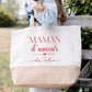 Grand sac shopping XL Maman d’amour personnalisé – Prénom(s) – Cadeau maman – Fête des mères – Sac coton & jute