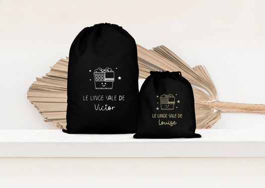 Pochon linge sale personnalisé enfant – Prénom – Sac vêtements sales – Crèche maternelle – Voyage école