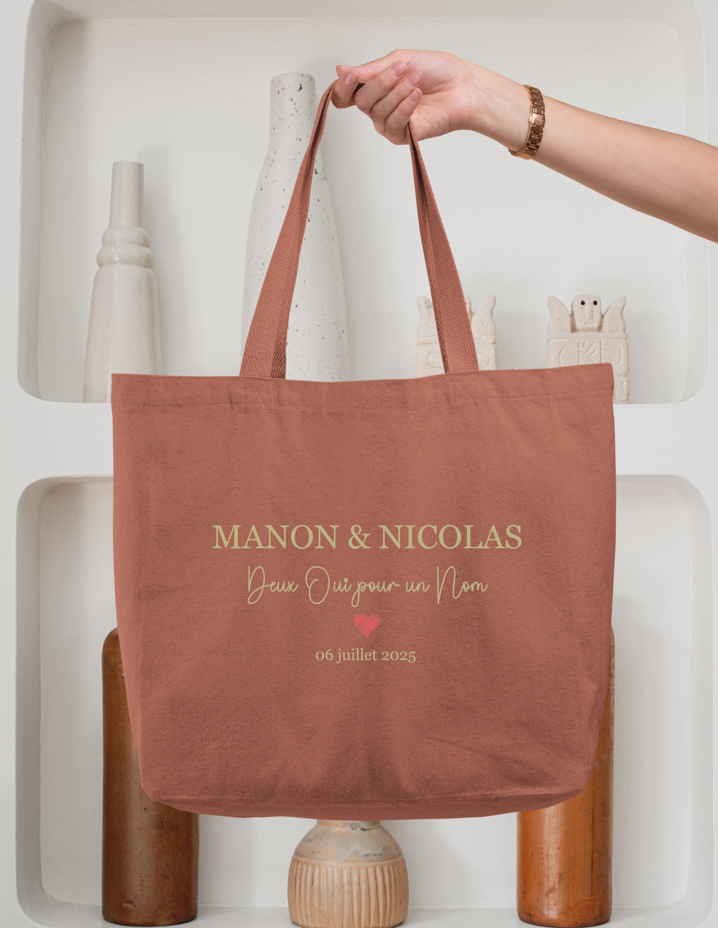 Cabas coton mariage personnalisé prénoms & date – "Deux oui pour un nom" – Cadeau mariés