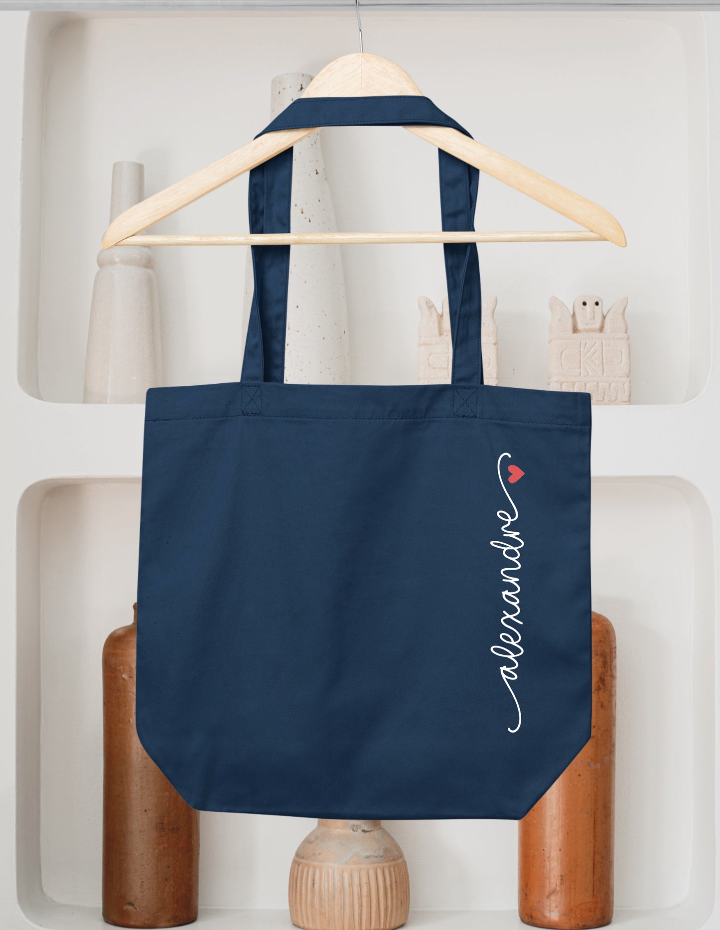 Sac cabas coton personnalisé prénom avec petit cœur – Sac shopping – Cadeau personnalisé