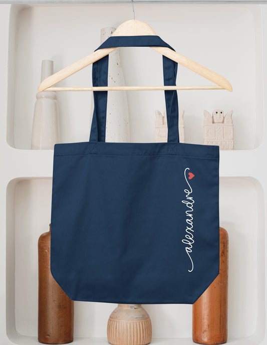 Sac cabas coton personnalisé prénom avec petit cœur – Sac shopping – Cadeau personnalisé
