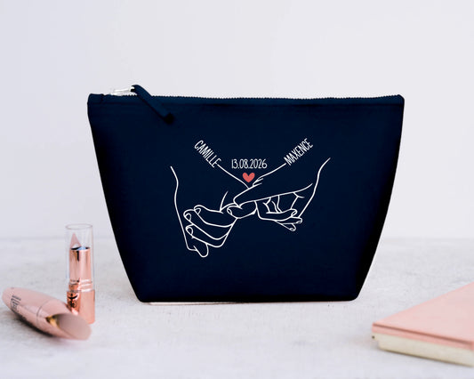 Trousse Personnalisée Couple Prénoms et Date, Cadeau Couple, Trousse Maquillage Personnalisée, Cadeau Saint Valentin, Anniversaire