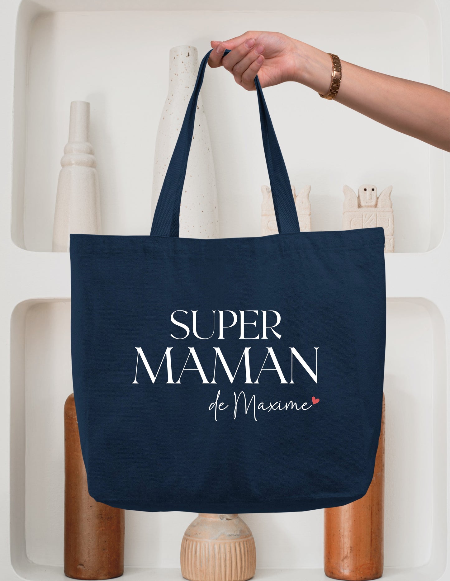 Sac cabas coton Super maman personnalisé – Prénom(s) – Cadeau maman – Fête des mères – Sac shopping – Anniversaire