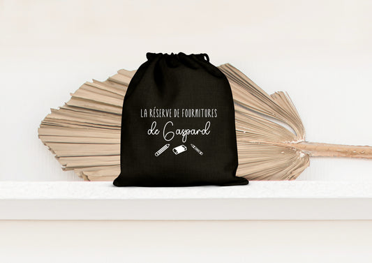 Pochon personnalisé enfant, Réserve de fournitures, Sac à cordon prénom, Cadeau rentrée scolaire, Pochette école coton